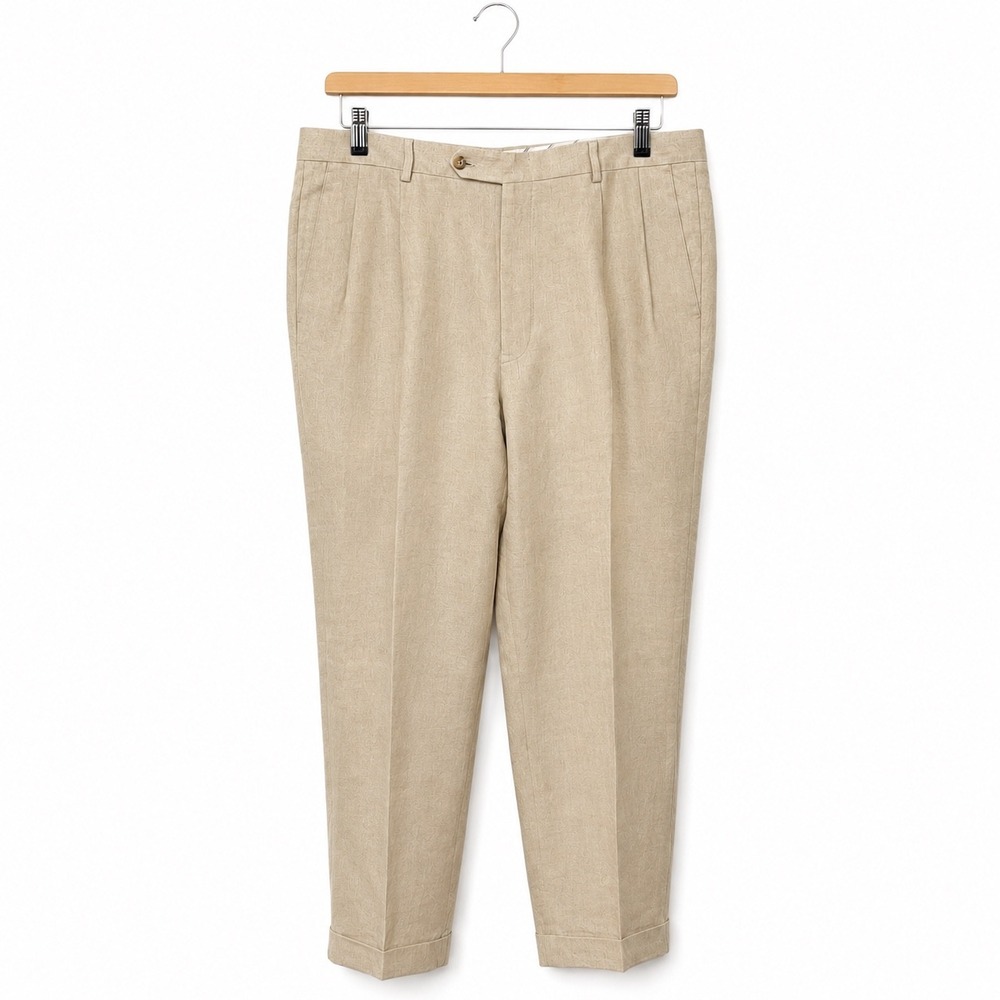 Ermenegildo Zegna Soft Bergdorf Goodman Tan Linen Pleated Pants Mens 42 IT 36 US